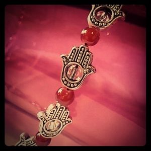 Silver Hamsa hand and glass Beaded Bracelet